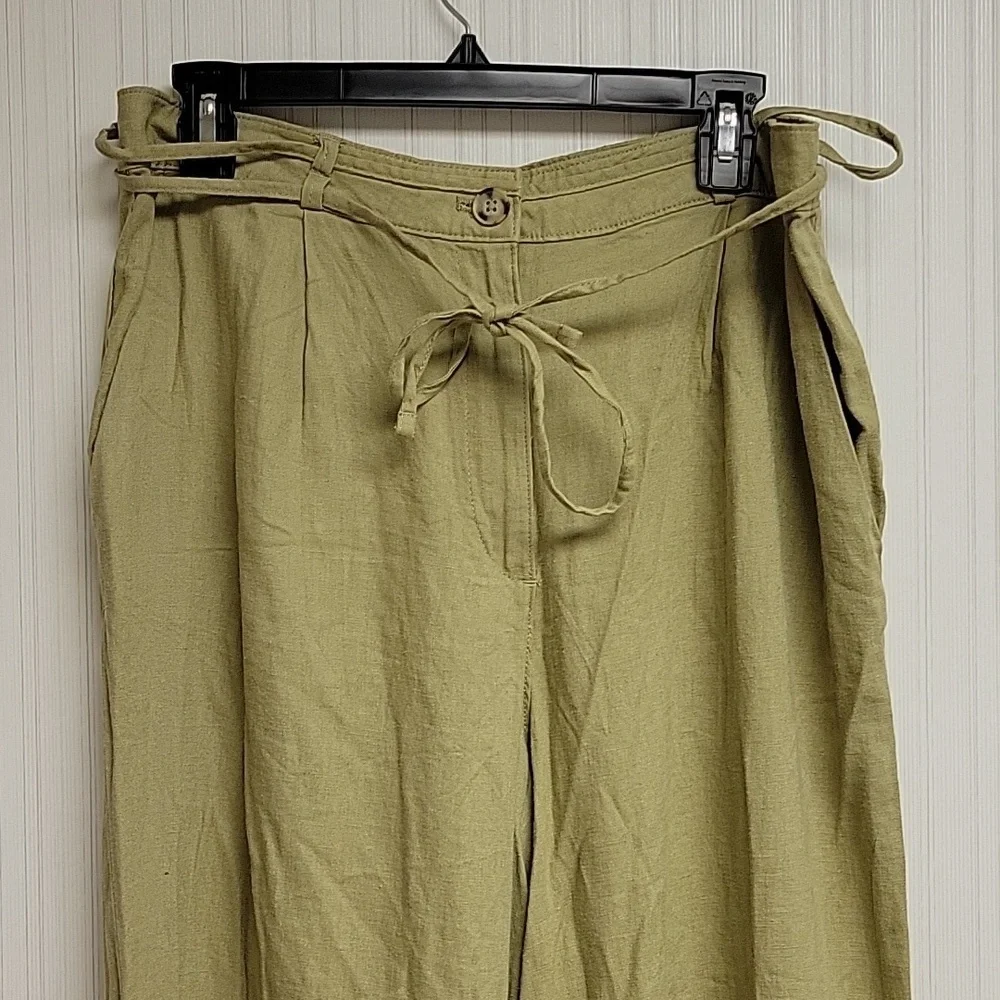 H&M Linen Blend Khaki wide leg Pants, Womens Sz 12. New summer coastal